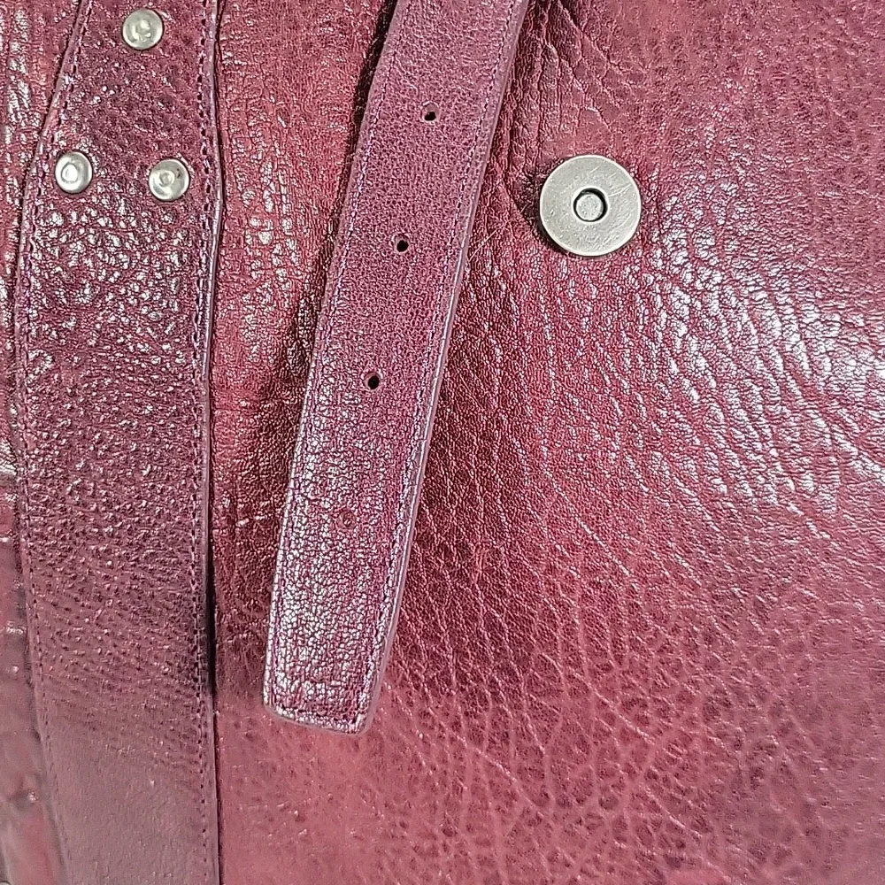 Large WILL Leather Goods Burgundy Heavy Leather Tote Bag